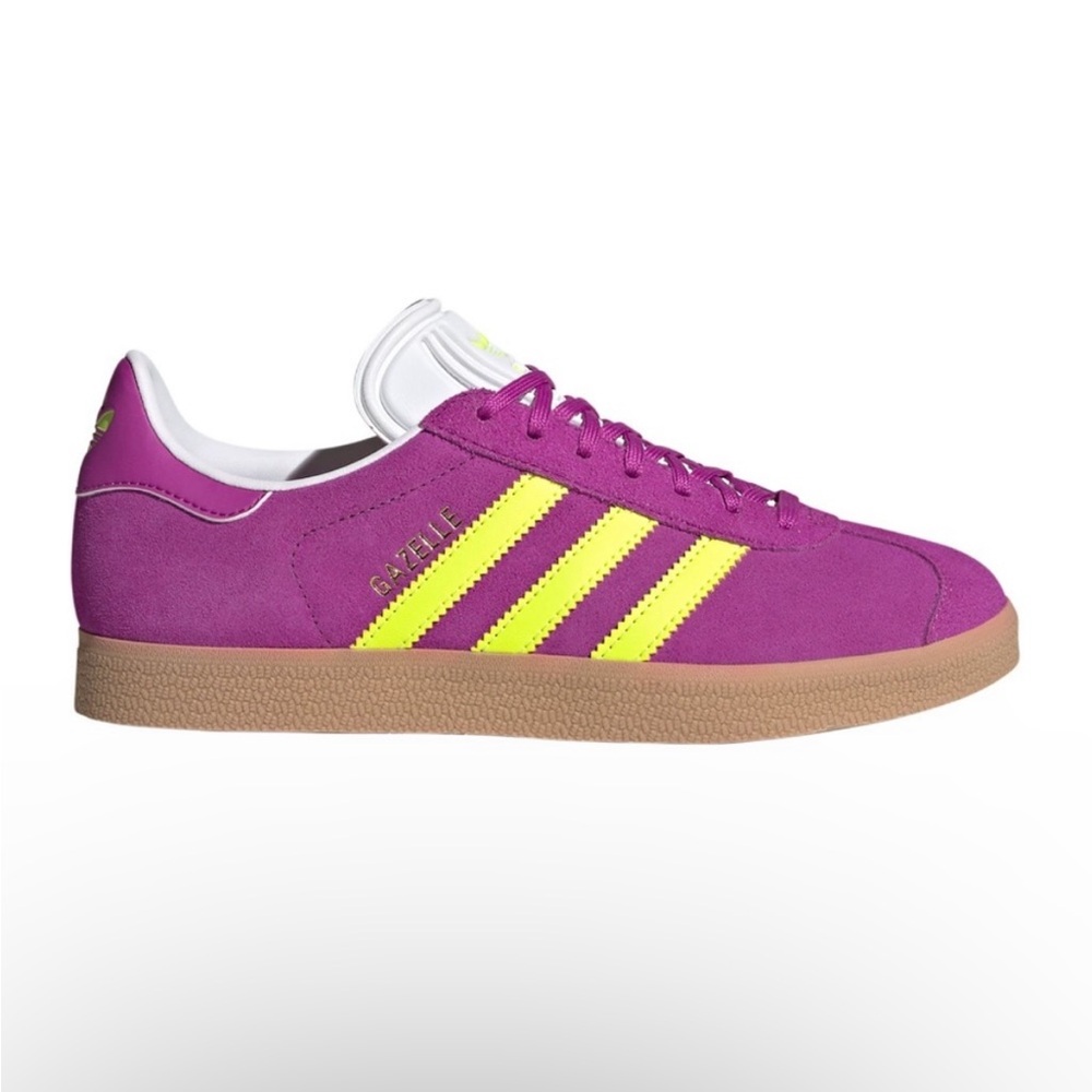 WMNS ADIDAS ORIGINALS GAZELLE PURPLE BURST NEON SOLAR YELLOW SHOES SNEAKERS - Picture 17 of 17